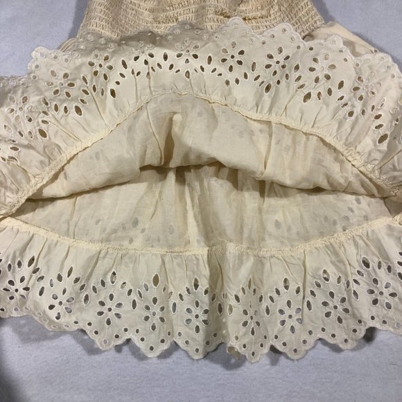 Zara Womens XS Tiered Eyelet Skirt 100% Cotton Cream Pale Yellow - Picture 6 of 14